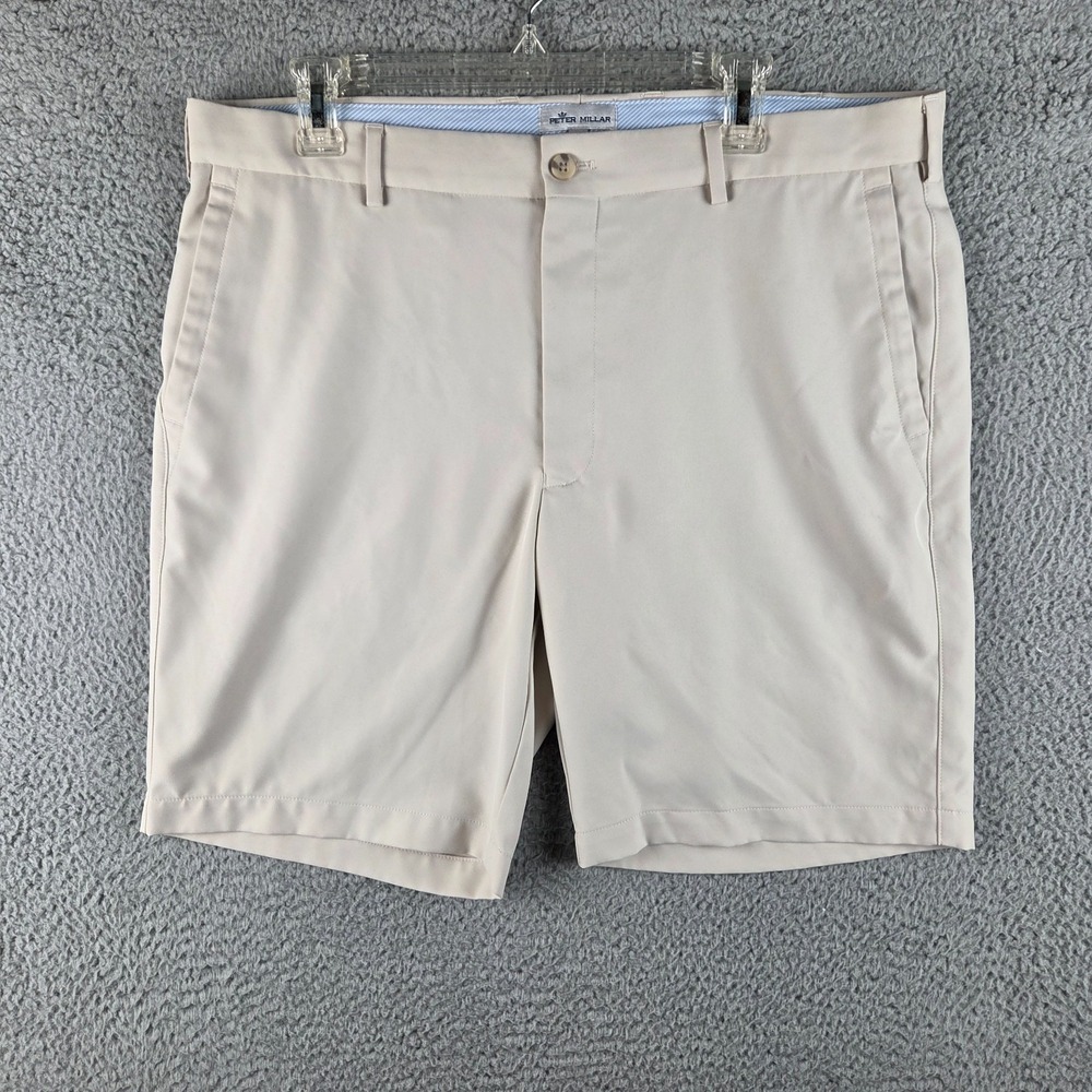 Peter Millar Shorts Mens Size 36 Beige Salem Performance Shorts Wicking 8.5" Ins
